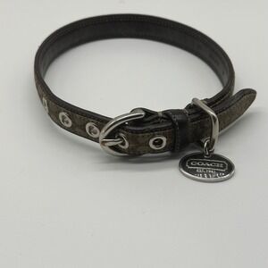 Coach Signature Monogram Brown Leather Dog Collar Medium 4003 13.5-16.5 Inch